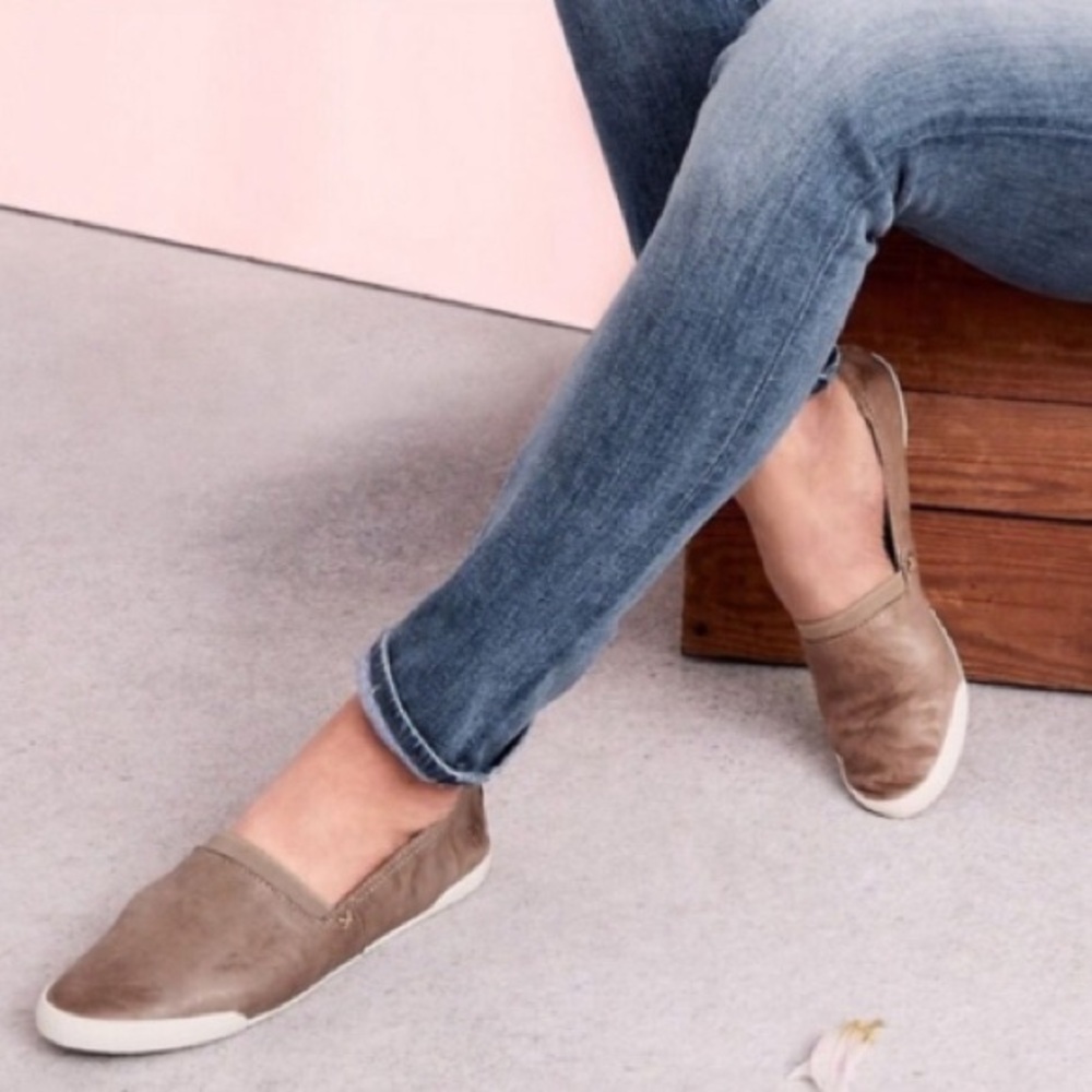 FRYE size 6 Melanie Slip On Ash Gray Tan Camel Leather flats casual sneakers